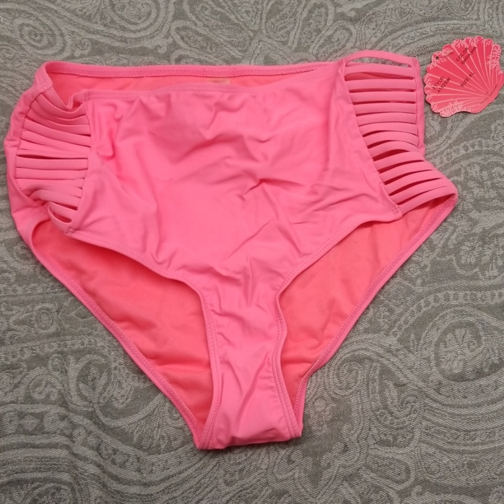 NEW high waist strappy hot pink swim bottoms XL